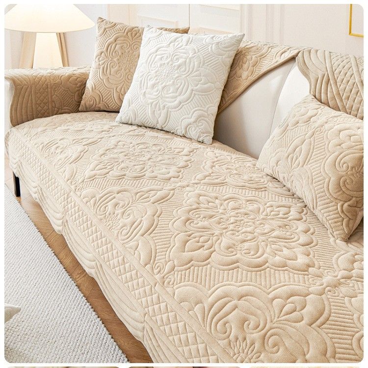 Quilted Velvet Sofa Cushion Cover – Customizable Full-Wrap Non-Slip Seat Pad For Sectional Couches (Multiple Sizes & Neutral Colors)_voghion.com