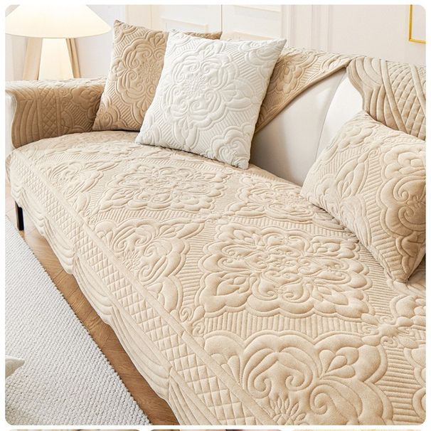 Quilted Velvet Sofa Cushion Cover – Customizable Full-Wrap Non-Slip Seat Pad For Sectional Couches (Multiple Sizes & Neutral Colors)_voghion.com