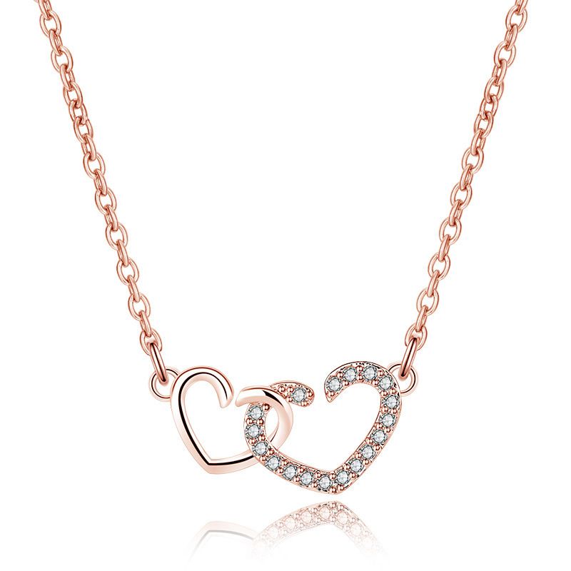 Mode dubbelt hjärta hänge nyckelben halsband elegant dam hjärta till hjärta halsband kärlek format diamant kvinnligt halsband_voghion.com