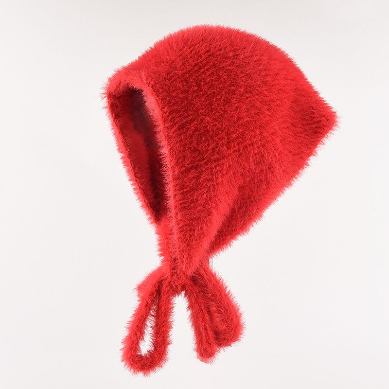 French style headscarf for women autumn winter, warm, plush, knitted yarn, triangular scarf, sweet cute, tied with_voghion.com