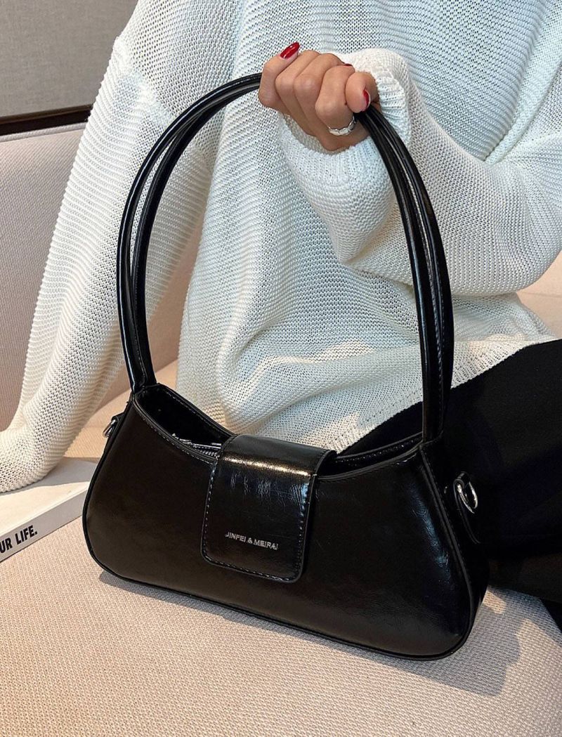 Mini sac à bandoulière en cuir verni noir pour femme, style décontracté et tendance, avec chaîne diagonale_voghion.com