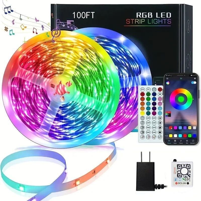 24V Smart LED Strip Lights With Bluetooth & IR Remote, App Control, Music Sync, 3535 RGB For Indoor Lighting_voghion.com