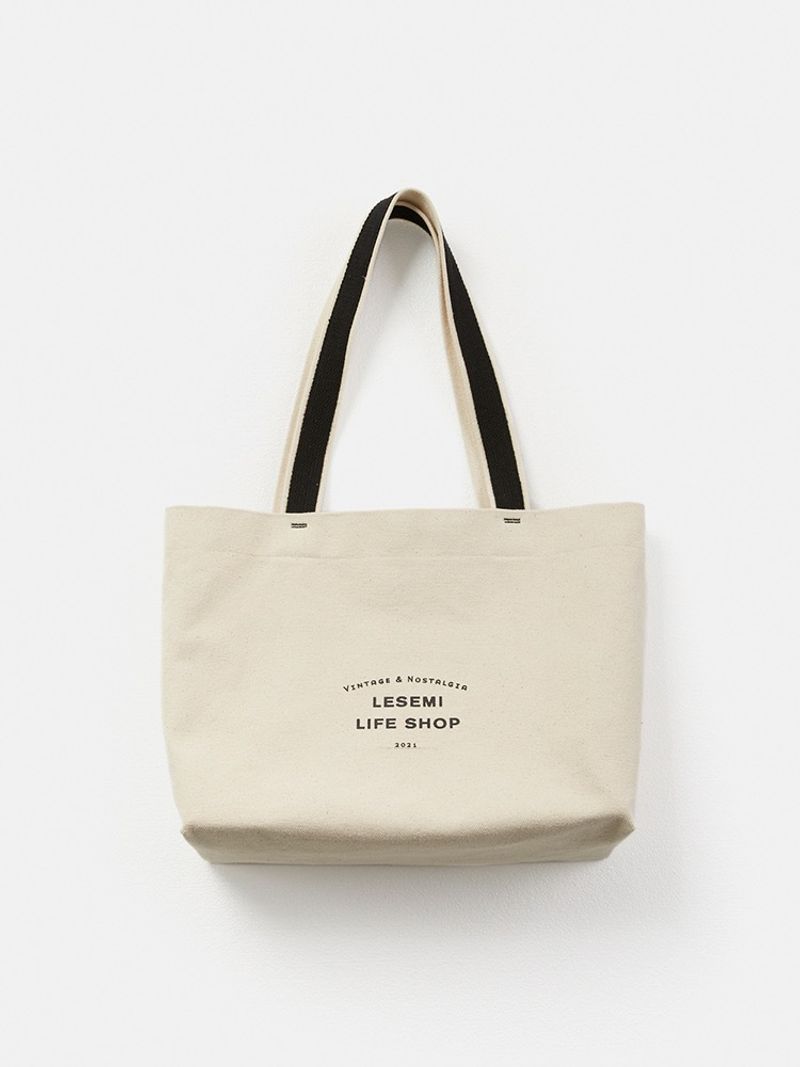 Korean Niche Design Lesemi Drawstring Canvas Bag One Shoulder Printed Letter tote bag casual simple commuter bag_voghion.com