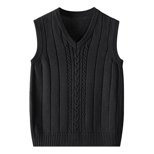 Herrenbekleidung Reines Baumwollgarn Herren Strickweste Kein Pilling Keine statische Elektrizität V-Ausschnitt Pullover Einfarbig Jugendweste Pullover Trend_voghion.com
