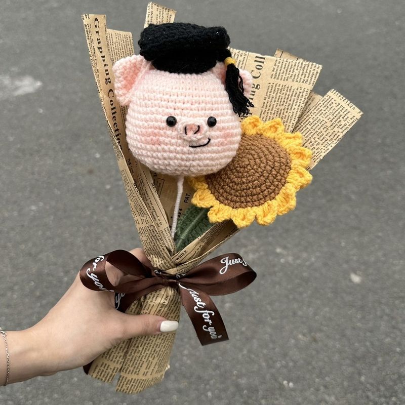 Handmade Woven Bouquet DIY Graduation Flower Piggy Sunflower Kit Gift For Girlfriend Or Best Friend_voghion.com