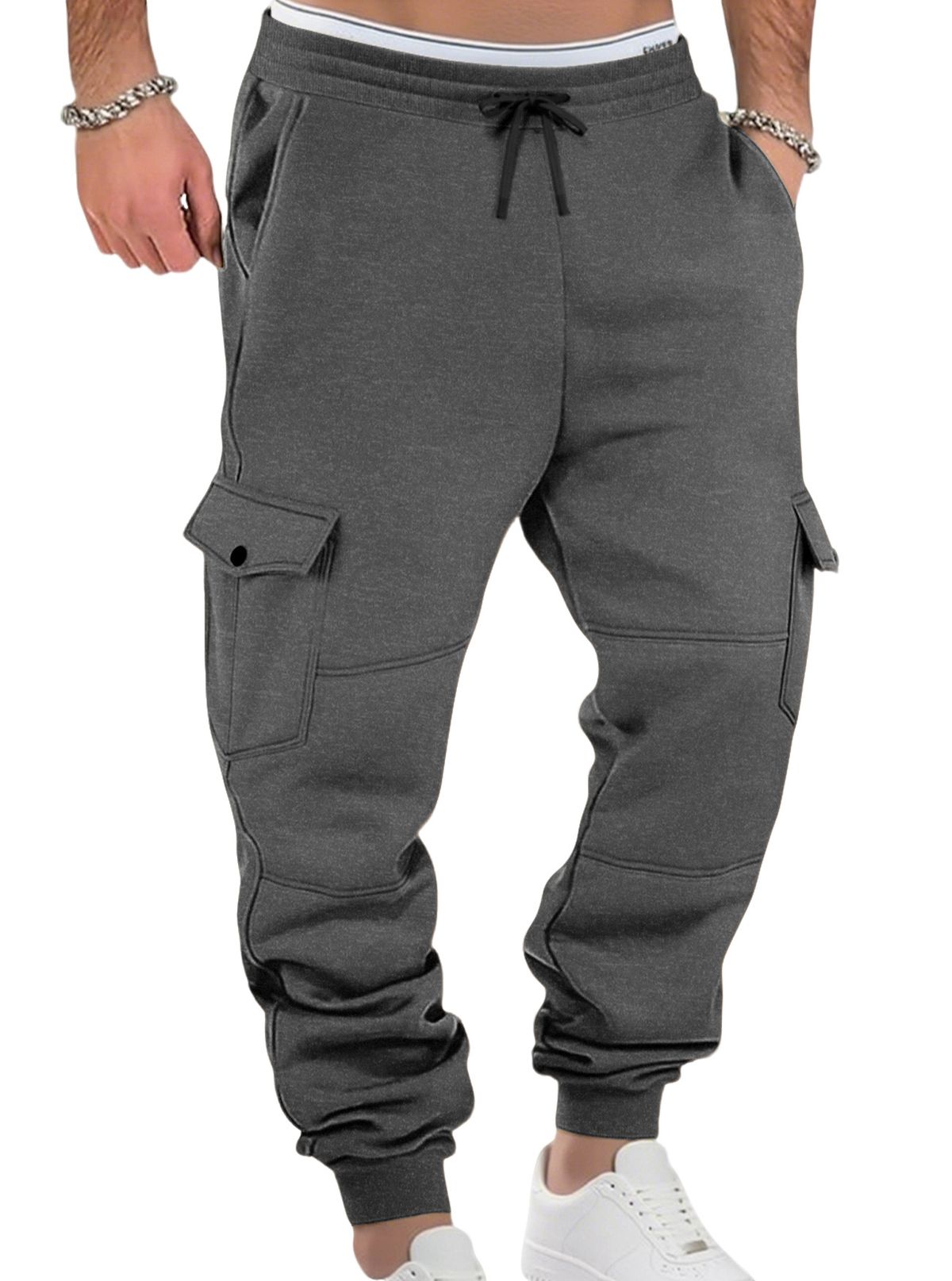 Cargo-Jogginghose mit Fleecefutter für Herren – Lockere Passform, mehrere Taschen, Kordelzug in der Taille, lässig und sportlich für den Winter_voghion.com