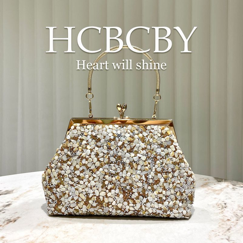 Gold Stein Shell verziert Handtasche Damen modische elegante Abend Clutch Kleid Tasche_voghion.com