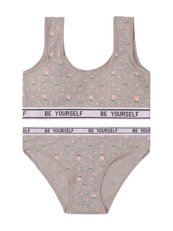 Bedruckte süße Mädchenunterwäsche für die Entwicklungsphase, BH aus Baumwolle, stoßfest, feste Körbchen, Unterhose_voghion.com