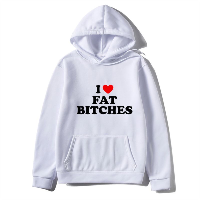 Fashion Men's Sweater Letter IFAT BITCHES Hip Hop Street Dance Loose Hooded Fleece Sweater for Men and Women's Work Outw_voghion.com
