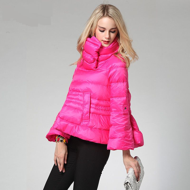 Women's Clothing Down jacket for women, winter style, fashionable white duck down, A line, large size, light, warm, high necked down jacket_voghion.com
