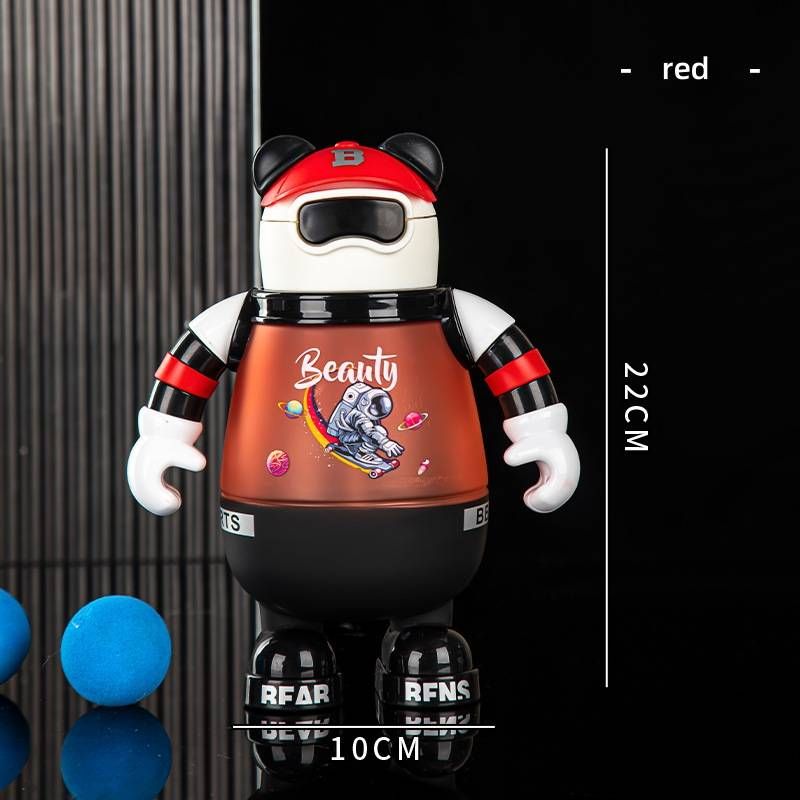 Borraccia per bambini in PP con design astronauta da 700 ml, tazza per acqua ghiacciata con motivo panda alla moda, tazza portatile con cannuccia per studenti, design tecnologico_voghion.com