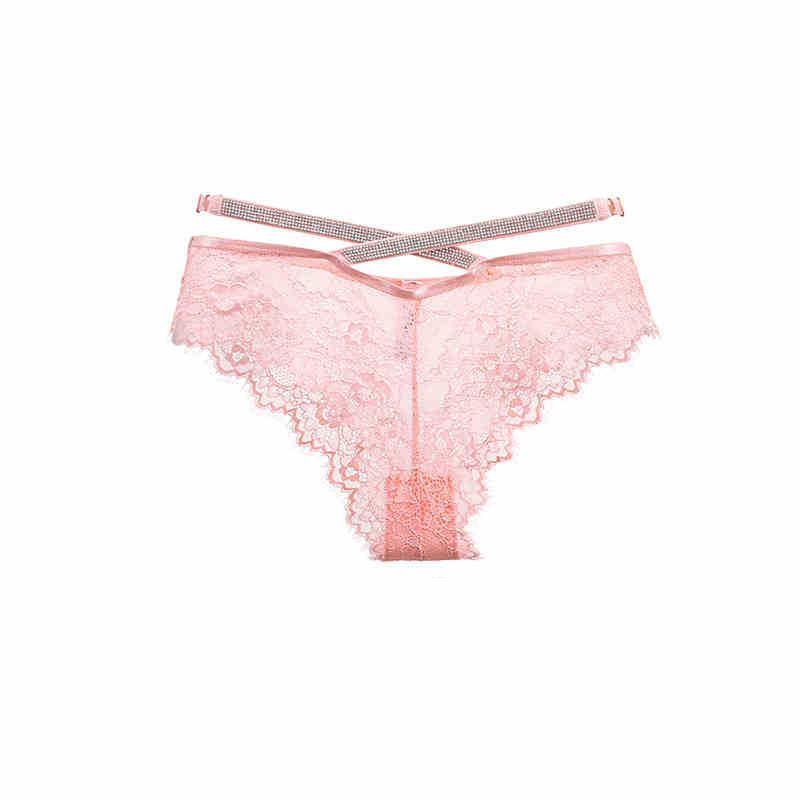 Sexy Lace Thong Panties For Women - Breathable Cotton Gusset, Sheer Back Design With Rhinestone Accents, No Visible Panty Lines_voghion.com