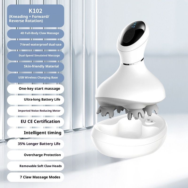 Professional Scalp Massager With Heat Therapy - 3 Speed Vibrating & Kneading Head Massager For Humans & Pets_voghion.com