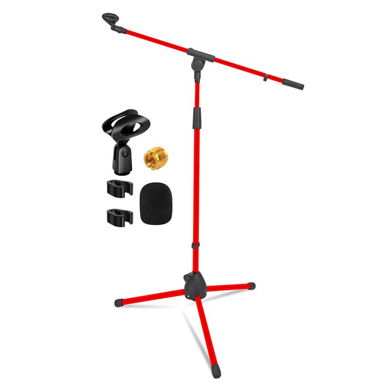 5 Core Tripod Mic Stand Floor Adjustable 18 to 72 Inches Heavy Duty Boom Arm Holder Microphone Stands Pedestal Para Microfono for Singing - MS 080 RED_voghion.com