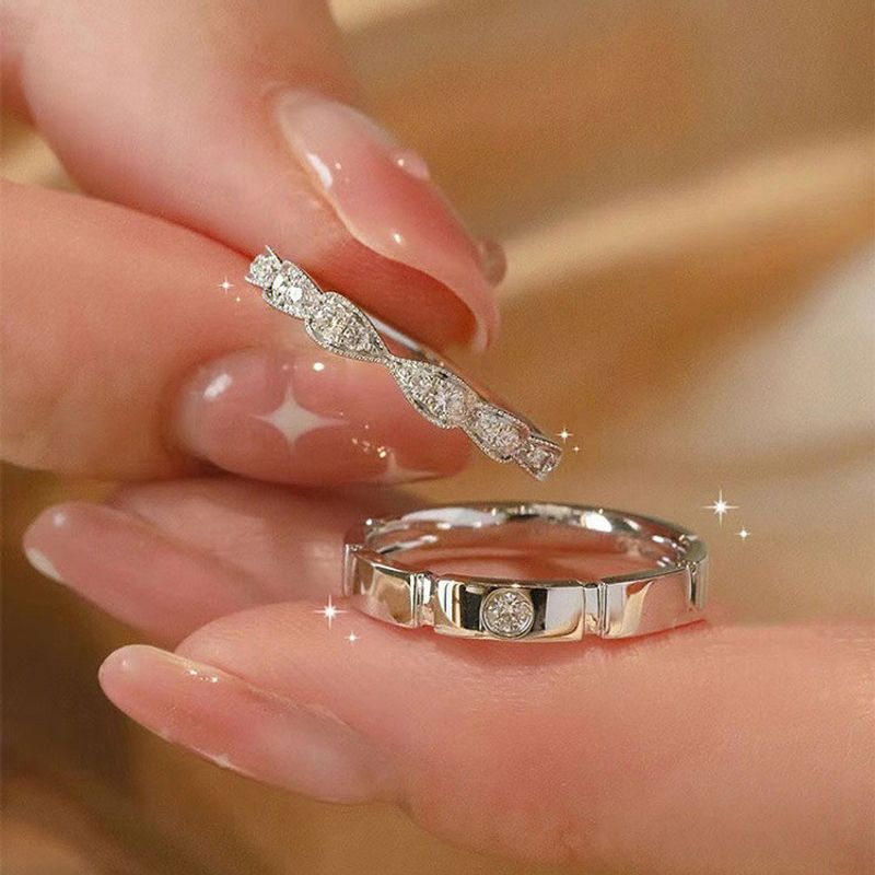 Small sugar cube couple rings a pair of light luxury niche men and women rings wedding rings engraved Valentine's Day gift 2023 new_voghion.com