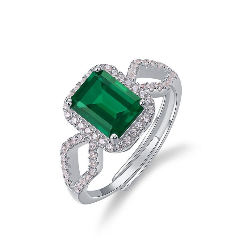 Bague octogonale en émeraude cultivée pour femme en argent S925 entièrement incrustée de pierres précieuses colorées, bague de luxe légère et rétro_voghion.com