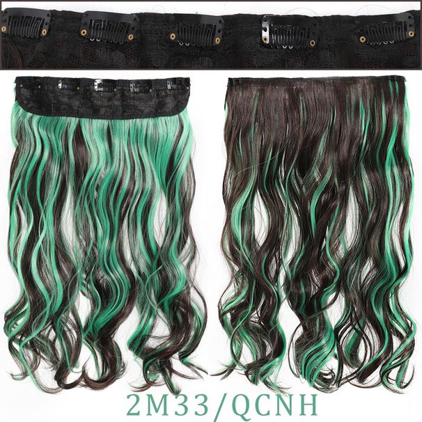 5 cartão onda destaque gradiente longo encaracolado cabelo onda química fibra peruca extensões 45cm120g peruca feminina_voghion.com