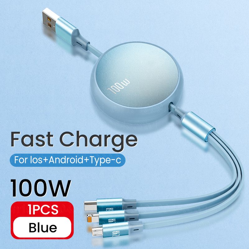 100W 6A 3-i-1 2-i-1 snabb USB-kabel för Huawei/Honor utdragbar bärbar 3-i-1 micro-USB typ C-laddningskabel F_voghion.com