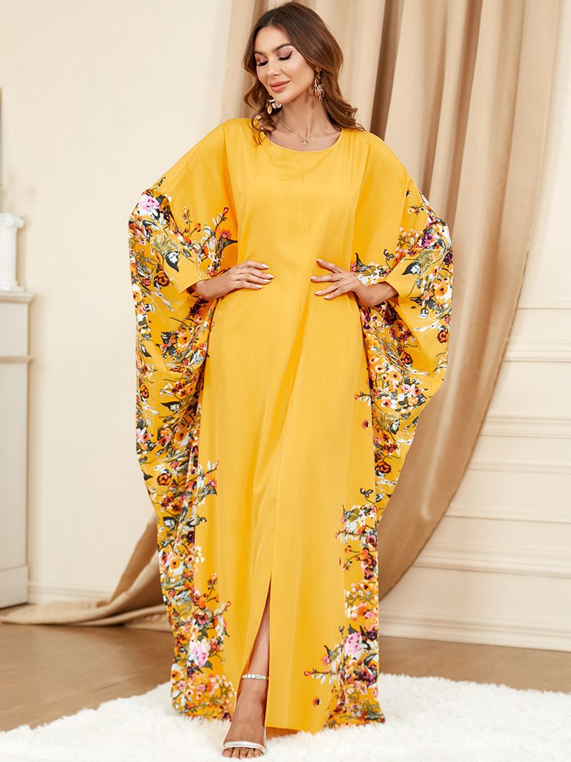 Damenbekleidung Muslimische Fledermausärmel Arabische Kleidung Bedrucktes Kleid_voghion.com