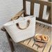 Versatile large capacity cotton woven bag new style hand-held French retro straw bag seaside holiday beach bag women's bag_voghion.com