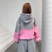 Damen-Set aus Color-Block-Hoodie und Jogginghose – trendiges zweiteiliges Outfit aus Polyester für Streetwear und lässigen Komfort (S–XL, Pink-Grau-Kontrast)_voghion.com