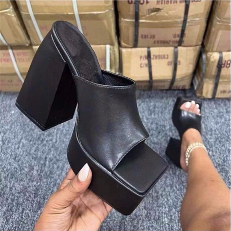 Pantuflas de verano 2025 con diseño de boca de pez para mujer, tacón grueso, suela gruesa, talla grande, diseño de cabeza cuadrada de una palabra, tacones altos._voghion.com
