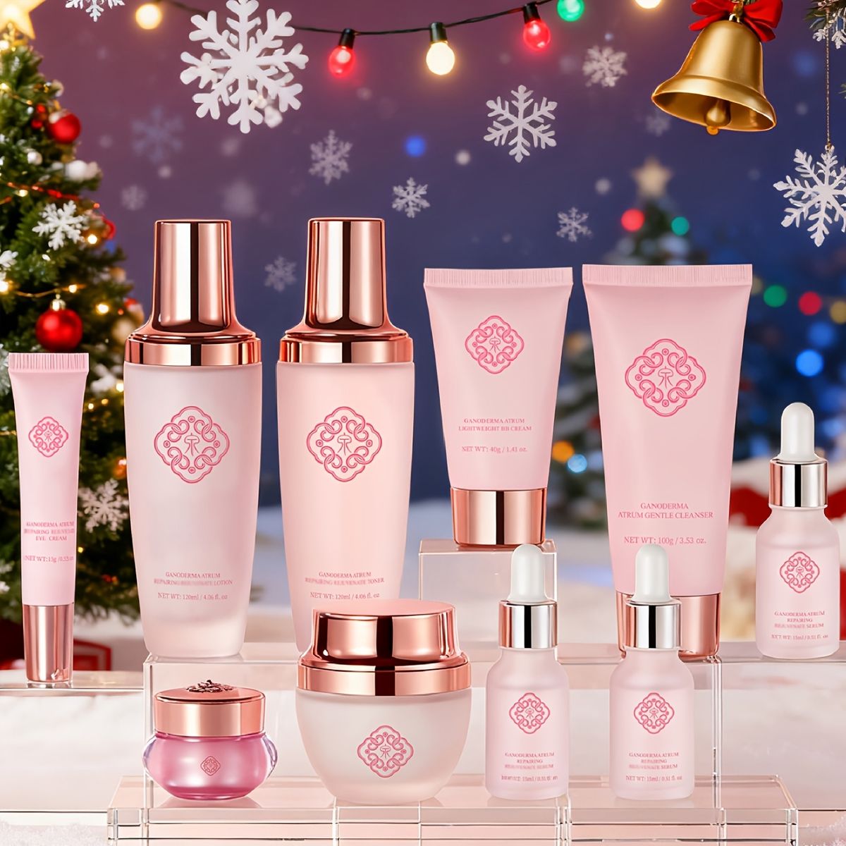 Anoderma Anti-Falten-Hautpflegeset. Straffender und antioxidativer Ganoderma-Extrakt reduziert das Erscheinungsbild von Falten, angereichert mit_voghion.com