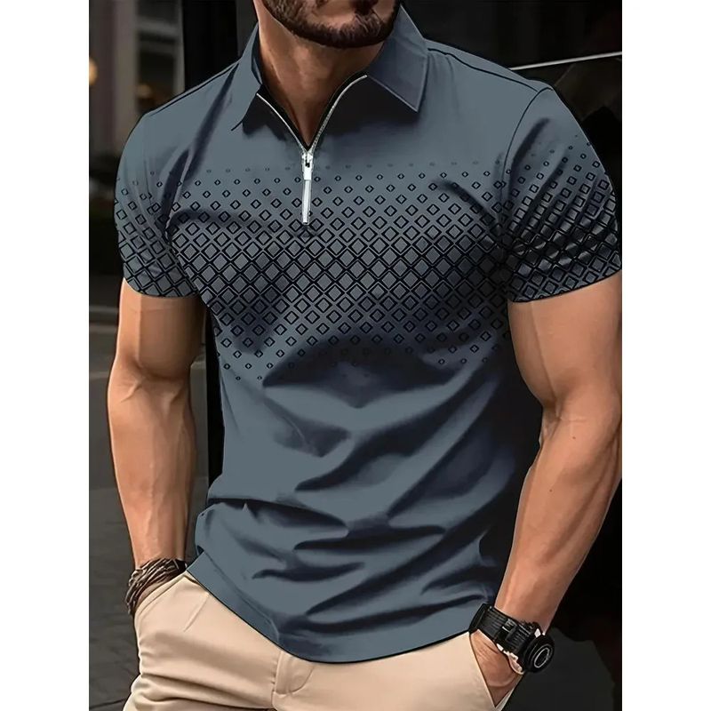 Vêtements pour hommes Polo de golf à fermeture éclair Polo décontracté à manches courtes Vêtements de ville d'été_voghion.com