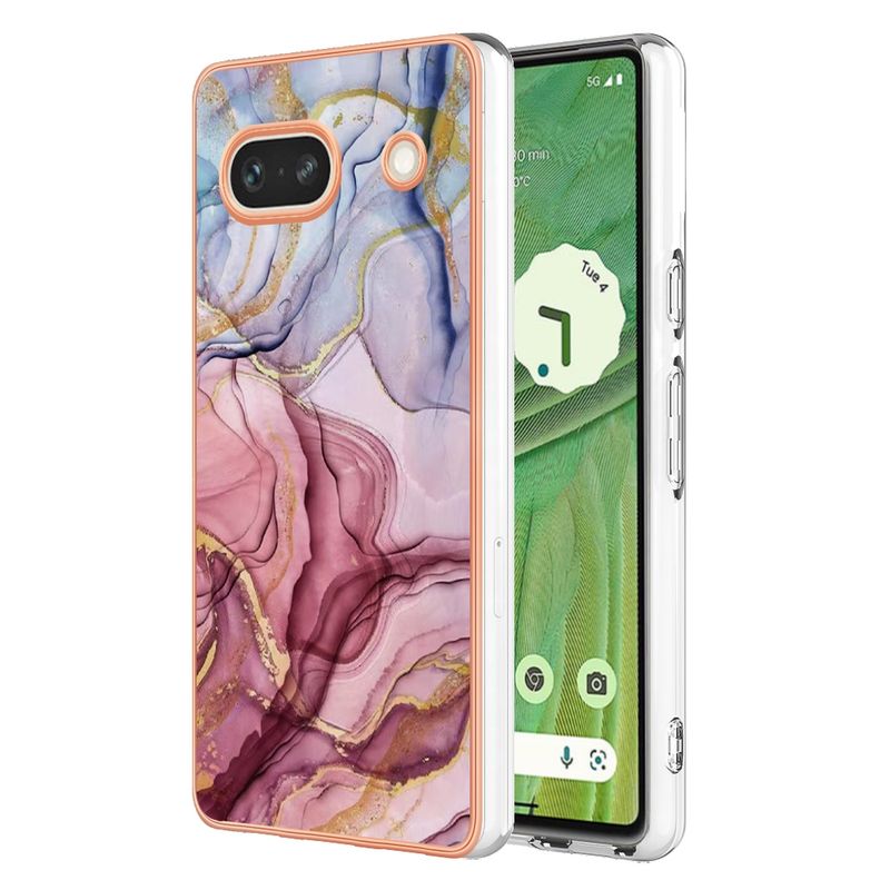 Per Google Pixel 7a Custodia per telefono IMD a doppio lato in marmo galvanico (rosso rosa 014)_voghion.com