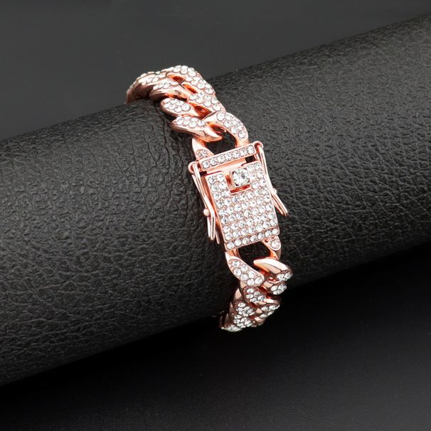 Bracciale cubano con chiusura a farfalla placcato oro e tempestato di diamanti, stile Hip Hop per uomo_voghion.com