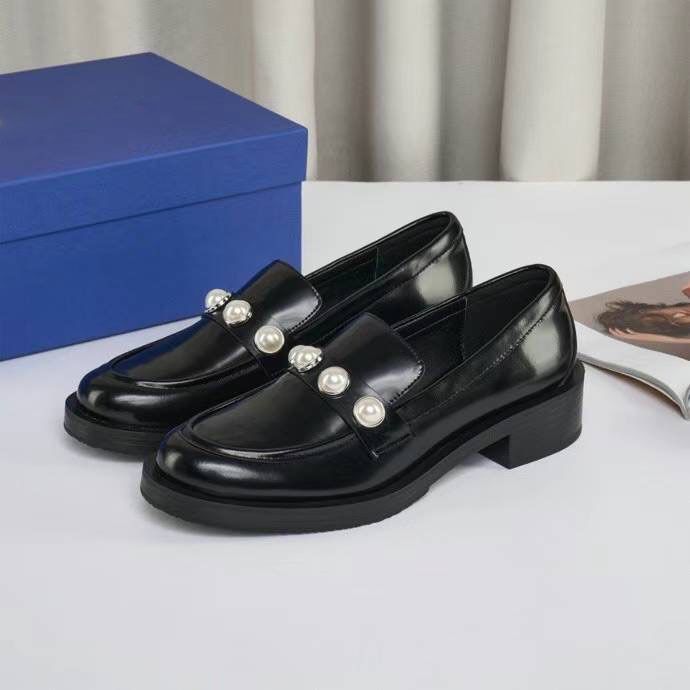 Pearl Loafers With Open Edges, Round Toe, Shallow Mouth, Fashionable Anti Slip Outsole, Simple Women's Shoes, Star Style_voghion.com