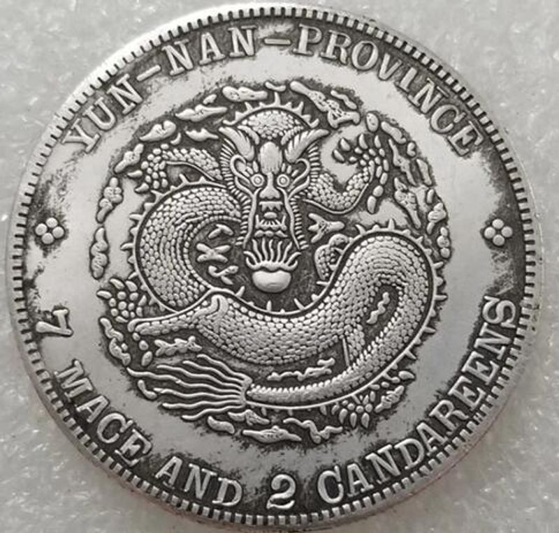 Dollar aus Silber mit Ozeandrache, doppelseitig, handgefertigt, antik, vergoldet, #0181_voghion.com