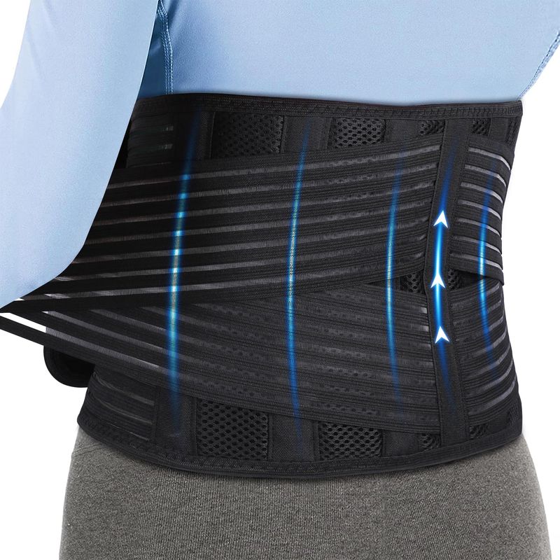 Ceinture lombaire ergonomique pour soulager les douleurs lombaires. 6 bandes courbées en acier. Réglable et respirante. Convient aux hommes et aux femmes._voghion.com