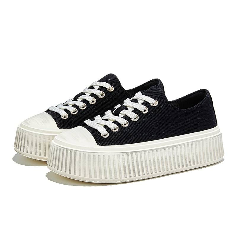 MingLiu 2025 New Retro Distressed Canvas Biscuit Sole Shoes: Women's Chunky Platform White Fashion Sneakers - Casual & Stylish_voghion.com