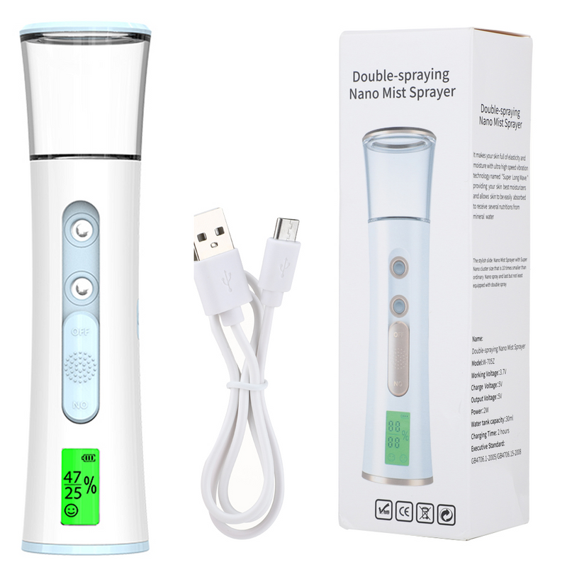 Spray-head Nano Double Mist Spray Mini Hydrating Humidifier Skin Care LED Display Portable Facial Steam_voghion.com