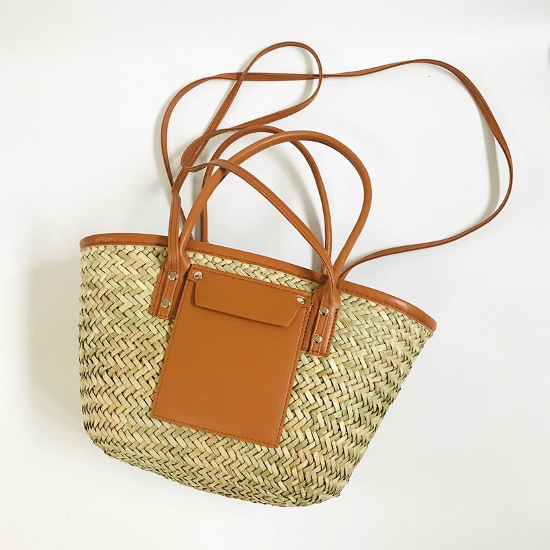Borsa da spiaggia estiva nuova, semplice, grande, capiente, borsa a mano, borsa a tracolla, borsa di paglia, borsa intrecciata a mano_voghion.com