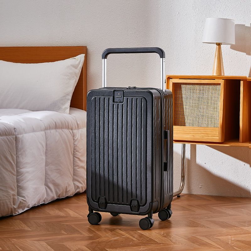 Valise de voyage d'affaires Valise de voyage à tige de traction de 24 po de large Une valise de voyage à couvercle ouvert à l'avant avec roue universelle Étui à tige de traction résistant aux chutes_voghion.com
