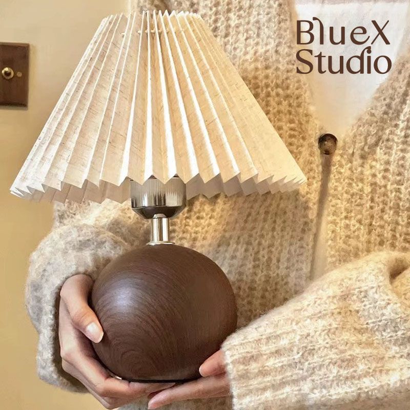 Desk Bedside Lamp Bedroom Pleated Solid Wood Study Night Light Cozy Romantic Desktop Decoration Atmosphere_voghion.com