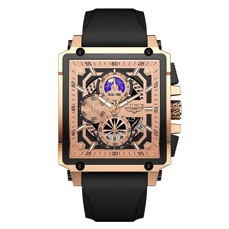 LIGE Quadratische Quarzuhr mit Silikonarmband – wasserdicht, multifunktional, modisches Design für Männer und Frauen_voghion.com