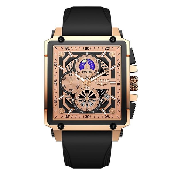 LIGE Quadratische Quarzuhr mit Silikonarmband – wasserdicht, multifunktional, modisches Design für Männer und Frauen_voghion.com