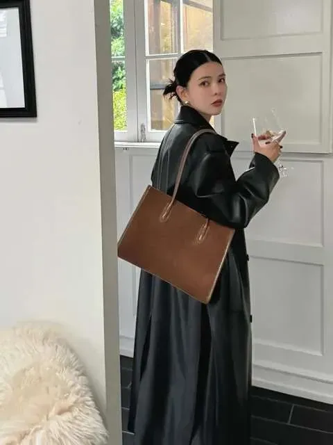 Simple Maillard Style Wine Red Color Large Capacity Long Handle Tote Matte Suede Leather Women Handbag Commuter Shoulder_voghion.com