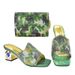 Casual square head chunky heel set wear sandals with the same style camouflage graffiti stick diamond handbag set_voghion.com