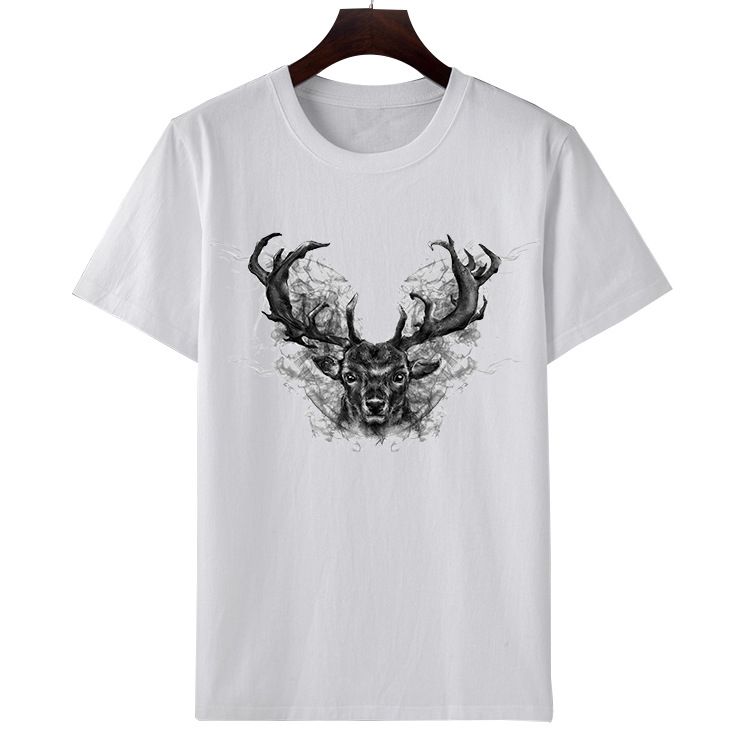 T-shirt à manches courtes en coton pour hommes, processus d'injection directe numérique en pur coton 3D, confortable, respirant, col rond, slim, manches courtes_voghion.com