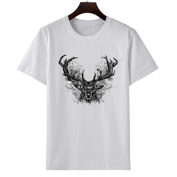 T-shirt à manches courtes en coton pour hommes, processus d'injection directe numérique en pur coton 3D, confortable, respirant, col rond, slim, manches courtes_voghion.com