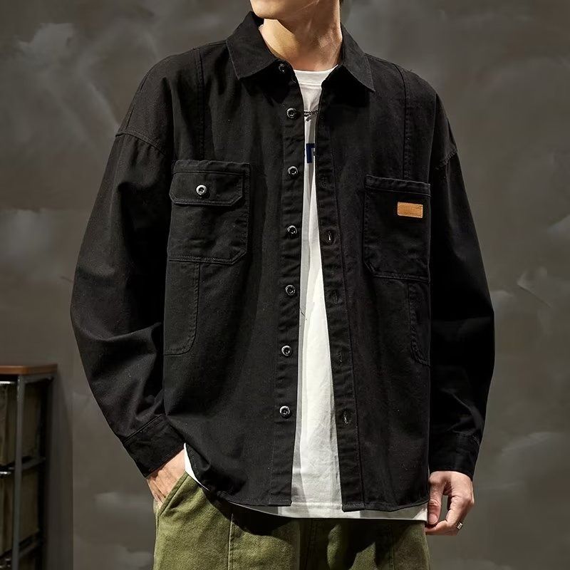 Chemise de travail vintage – Manches longues utilitaires surdimensionnées, tissu extensible, design multi-poches, veste décontractée robuste (M-5XL, incontournable de l'automne)_voghion.com