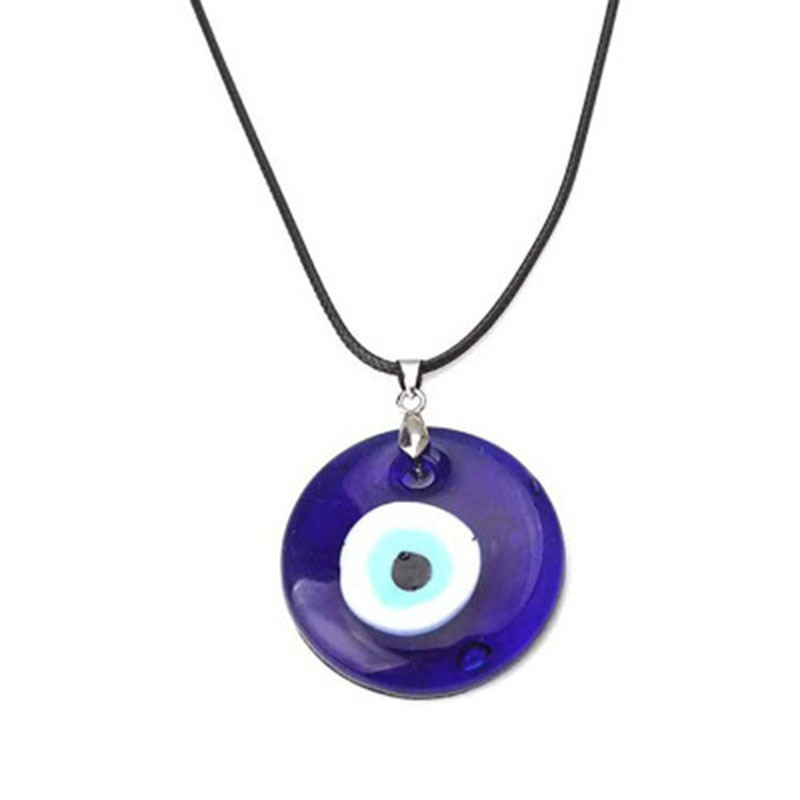 Collana semplice, alla moda, con ciondolo in vetro blu turco, gioiello a forma di occhio blu_voghion.com