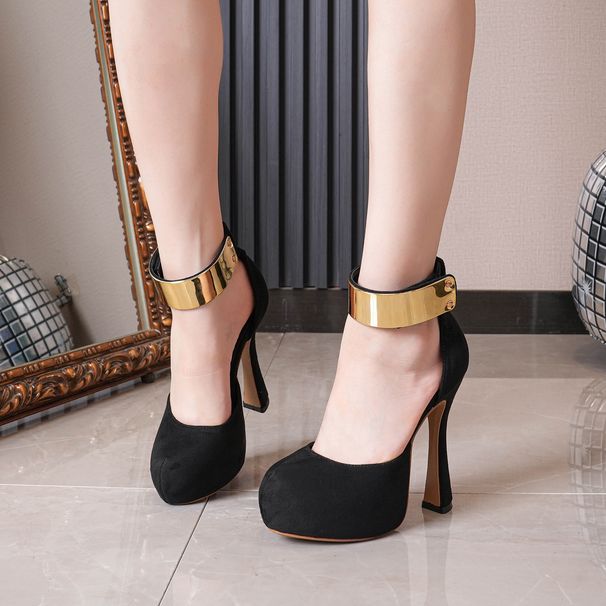 Women's Shoes Heels Clothing Tops Women's Fashion 16cm High Heels Women's Shoes Sexy Black Waterproof Platform One Strap High Heels_voghion.com