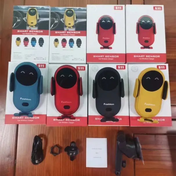 S11 10W Qi Wireless Charging Stand Charger Auto Infrared Sensor LED Mobile Phone Holder In Car Mount Air Vent_voghion.com