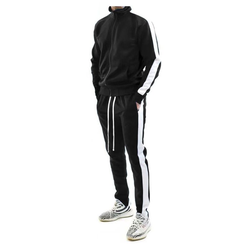 Ensemble de survêtement décontracté pour homme, couleur contrastée, sweat-shirt à col montant et pantalon à cordon de serrage, veste à manches longues et pantalon à fermeture éclair_voghion.com