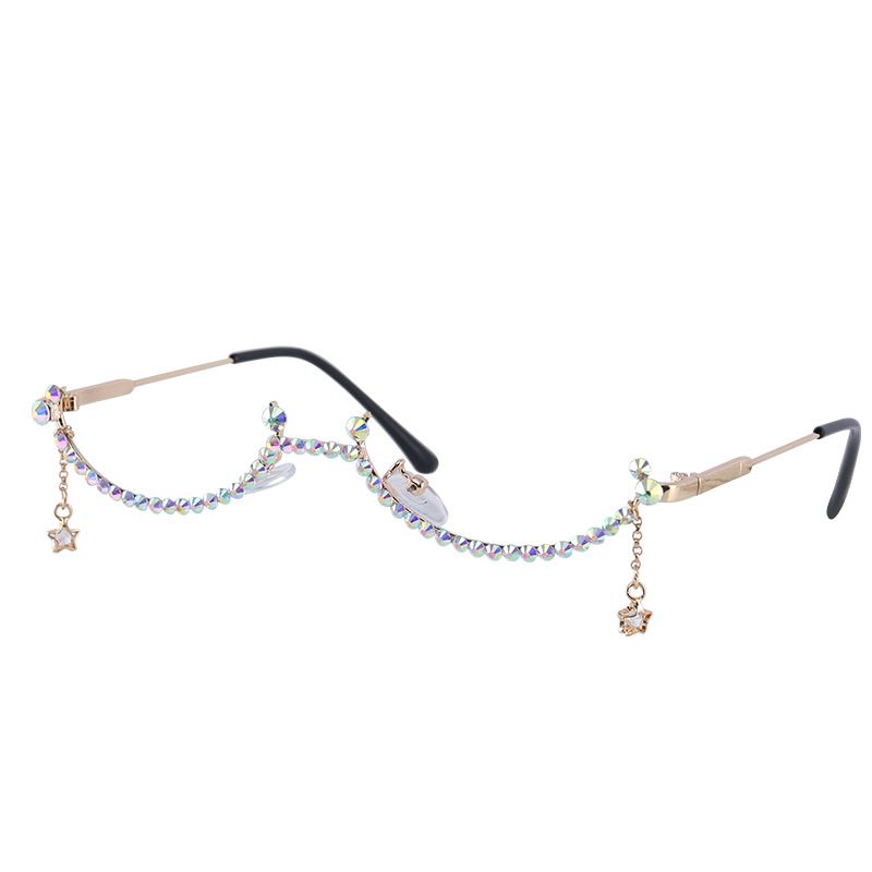 Trendy Untere Halbrahmenbrille Wassertropfen Ohne Linse Ins Damen Anhänger Strass Dekorativer Punkt Diamant Handgefertigter Brillenrahmen_voghion.com